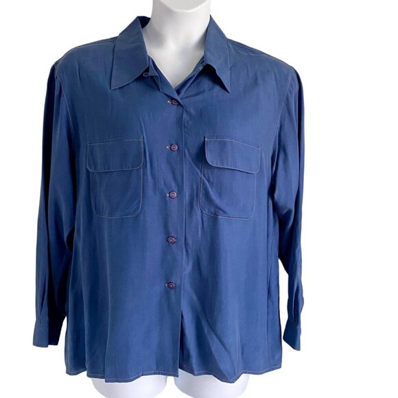 Alex New York Silk Blue Long Sleeve Button Up Shirt Women's Size 16 - Picture 2 of 8